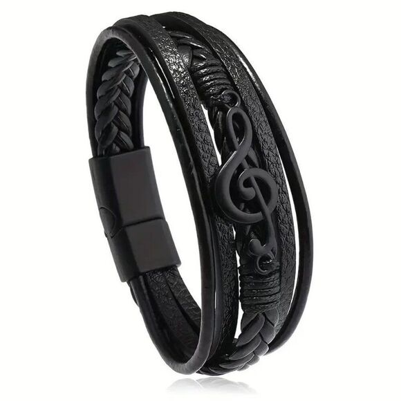 1pc Minimalist Multi-layer Magnetic Buckle Faux Leather Music Note Bracelet - Picture 1 of 2